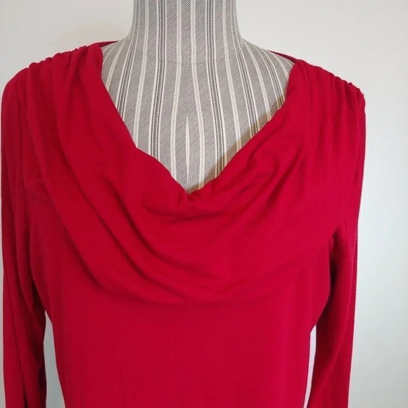 Fashion Essentials Cowl Neckline Red Shirt, 1X - Picture 2 of 5